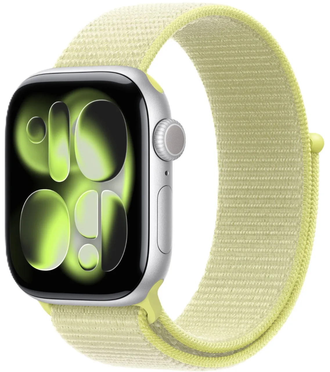 Apple Watch Series 11, 46 мм, корпус из алюминия серебристого цвета, спортивный ремешок Loop неоново-желтого цвета