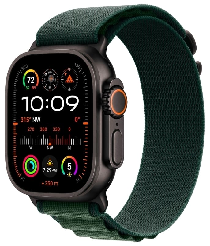 Apple Watch Ultra 2 GPS + Cellular, 49 мм, корпус из черного титана, ремешок Alpine темно-зеленого цвета