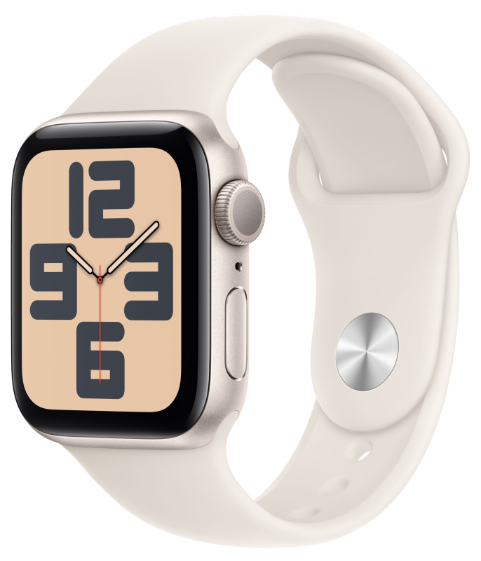 Apple Watch SE (2024), 40 мм, корпус из алюминия цвета «сияющая звезда», спортивный ремешок «сияющая звезда»