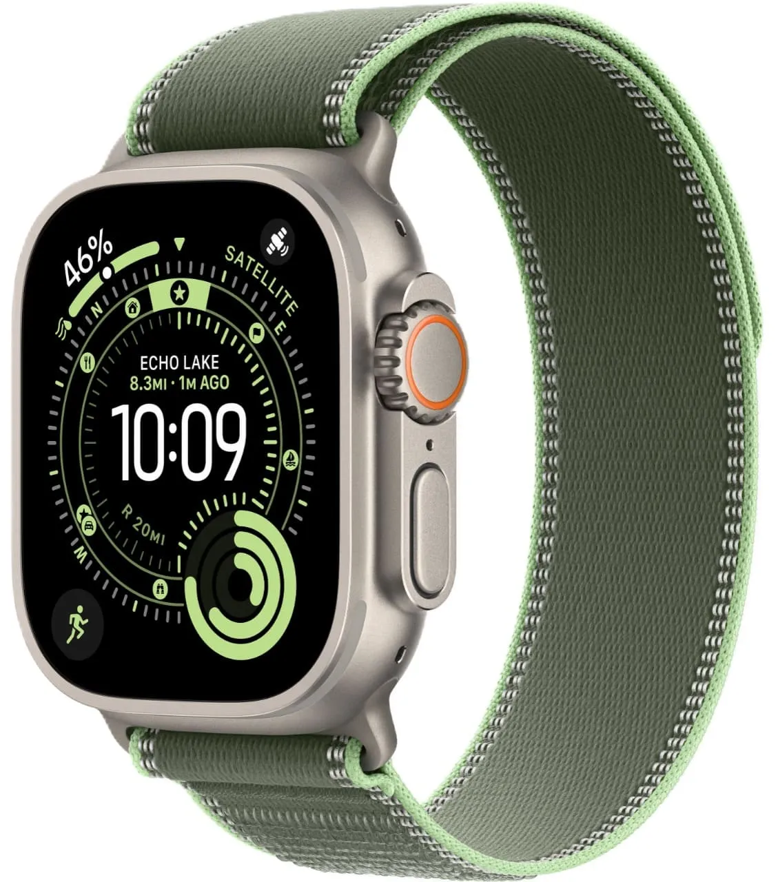 Apple Watch Ultra 3 GPS + Cellular, 49 мм, корпус из титана, ремешок Trail зелёного/неонового цвета