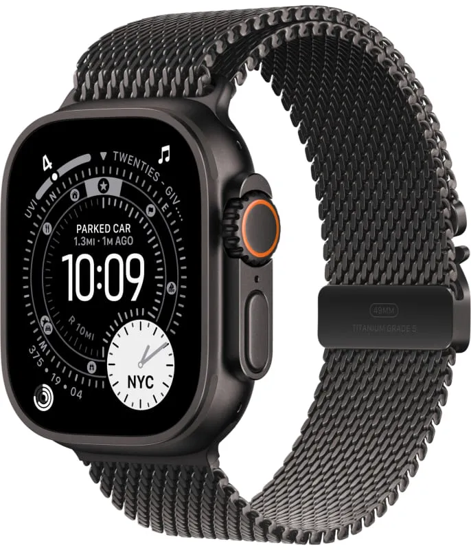 Apple Watch Ultra 3 GPS + Cellular, 49 мм, корпус из черного титана, ремешок Milanese черного цвета