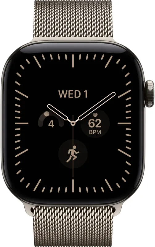 Apple Watch Series 12, 46 мм, корпус из титана, ремешок Milanese цвета «Натуральный титан»