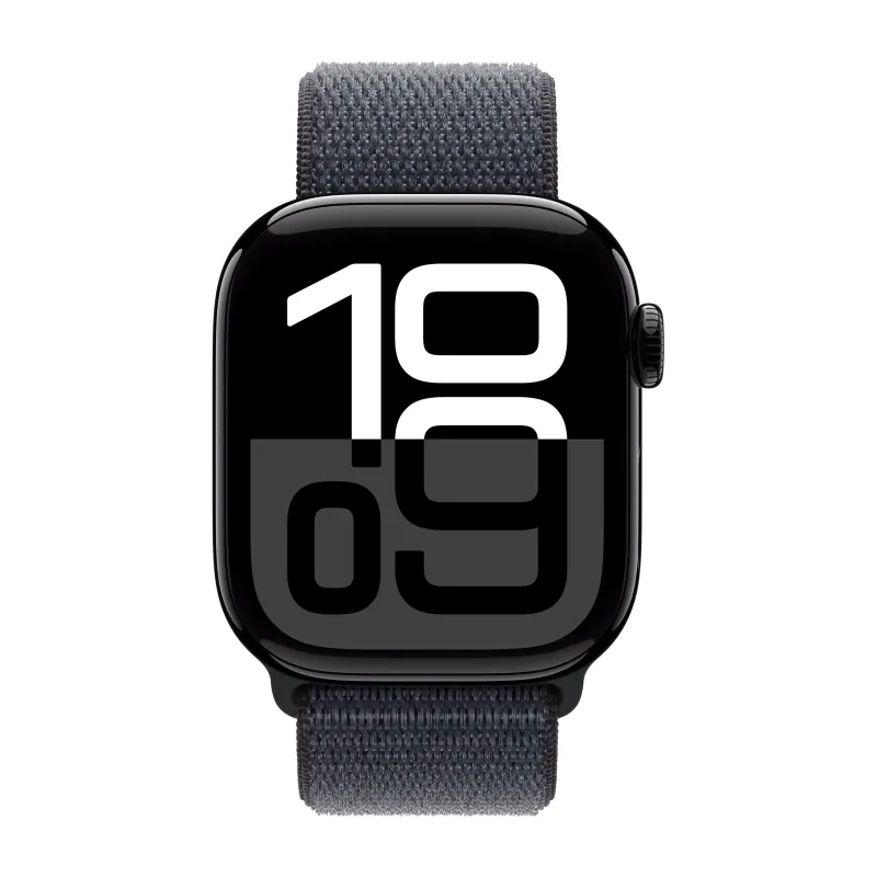 Apple Watch Series 10, 42 мм, корпус из алюминия цвета "черный глянец", спортивный ремешок Loop темно-синего цвета