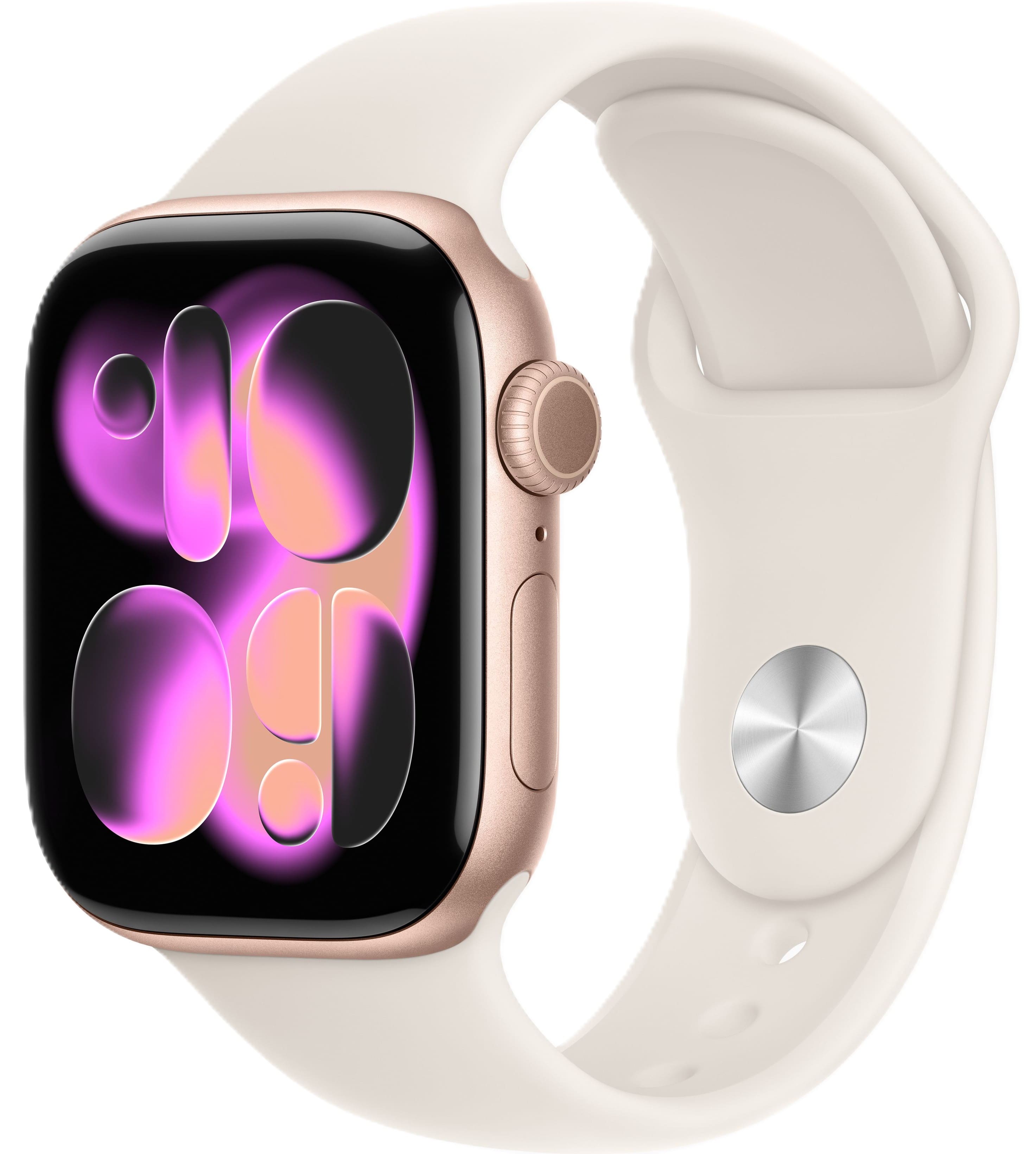Apple Watch Series 11, 46 мм, корпус из алюминия цвета «розовое золото», спортивный ремешок цвета «сияющая звезда»