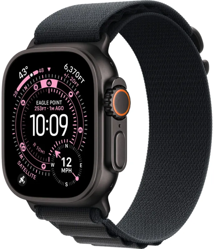 Apple Watch Ultra 3 GPS + Cellular, 49 мм, корпус из чёрного титана, ремешок Alpine чёрного цвета