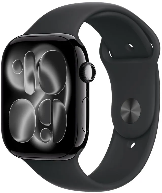Apple Watch Series 11, 42 мм, корпус из алюминия цвета «чёрный глянец», спортивный ремешок чёрного цвета