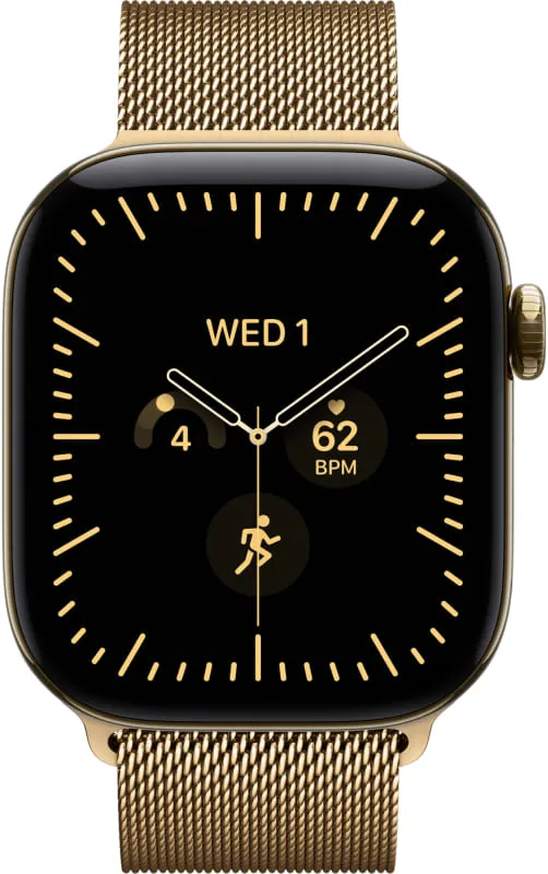 Apple Watch Series 12, 42 мм, корпус из титана цвета «Сияющее золото», ремешок Milanese цвета «Сияющее золото»