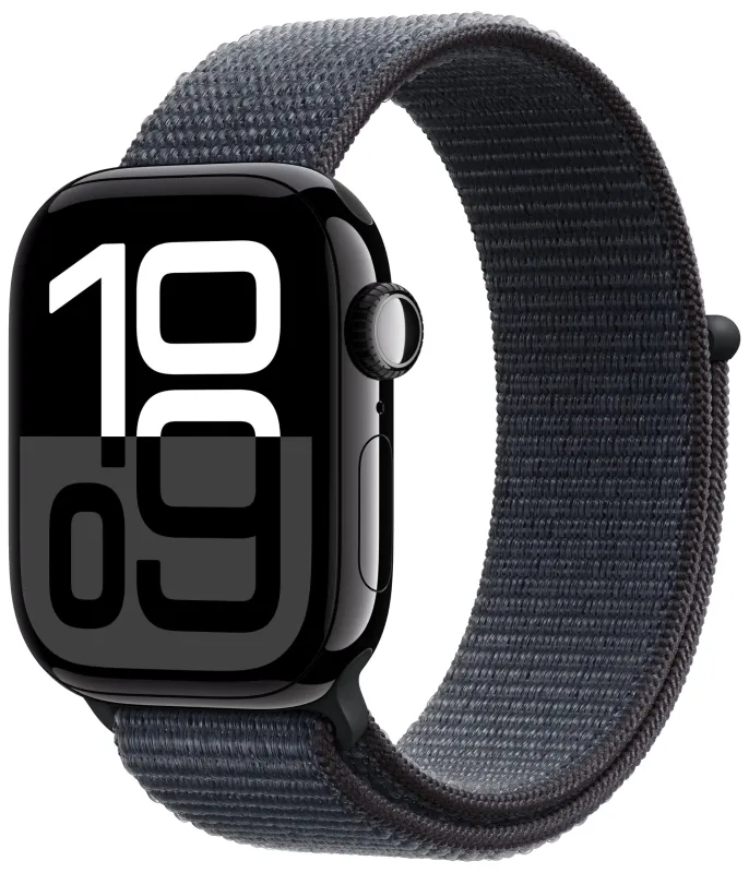 Apple Watch Series 10, 46 мм, корпус из алюминия цвета "черный глянец", спортивный ремешок Loop темно-синего цвета
