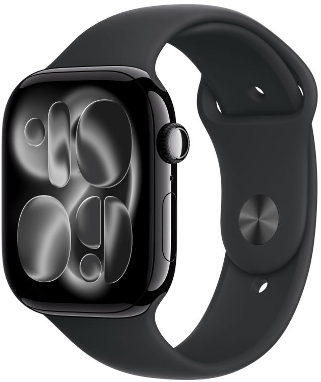 Apple Watch Series 11, 46 мм, корпус из алюминия цвета «чёрный глянец», спортивный ремешок чёрного цвета