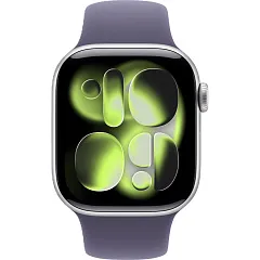 Apple Watch Series 11, 46 мм, корпус из алюминия серебристого цвета, спортивный ремешок цвета "фиолетовый туман"