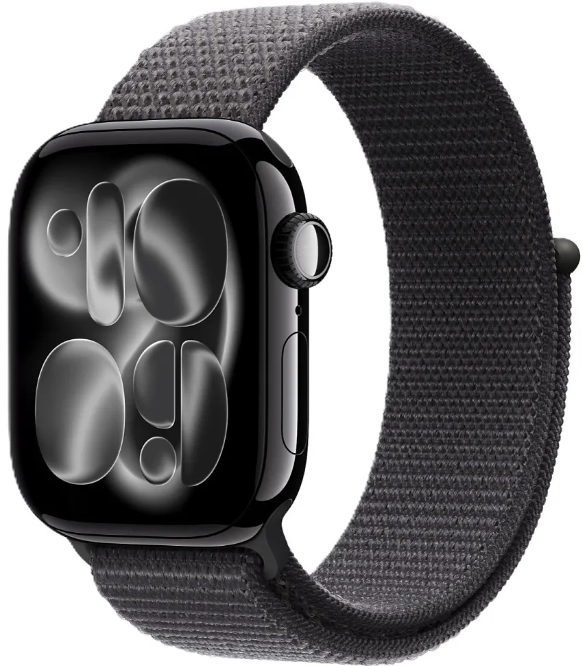 Apple Watch Series 11, 46 мм, корпус из алюминия цвета «чёрный глянец», спортивный ремешок Loop тёмно-серого цвета