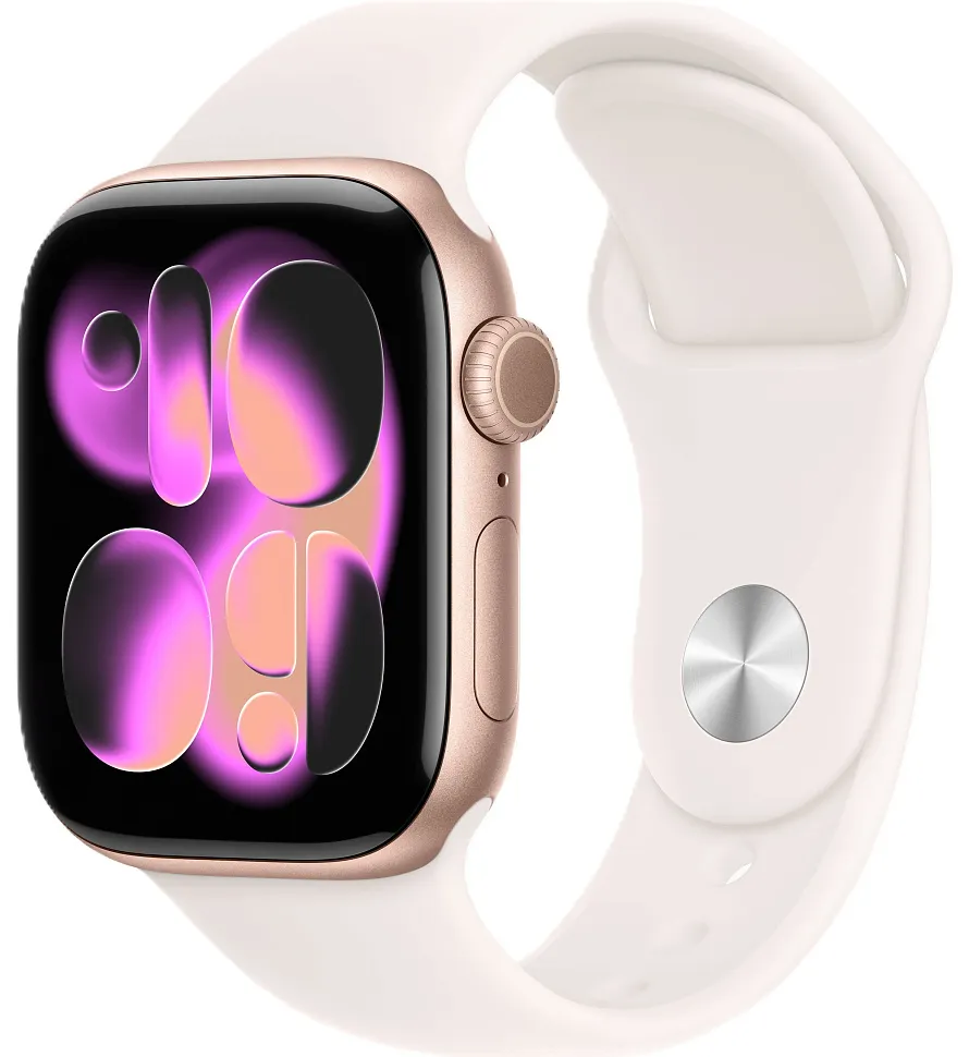 Apple Watch Series 11, 42 мм, корпус из алюминия цвета «розовое золото», спортивный ремешок цвета «лёгкий румянец»