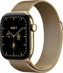 Apple Watch Series 12, 42 мм, корпус из титана цвета «Сияющее золото», ремешок Milanese цвета «Сияющее золото»