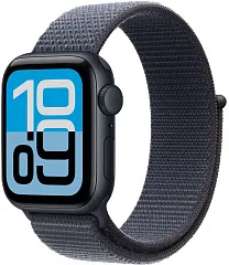 Apple Watch SE (2025), 40 мм, корпус из алюминия цвета «полуночный черный», спортивный ремешок Loop цвета «якорный синий»
