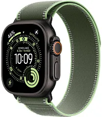 Apple Watch Ultra 3 GPS + Cellular, 49 мм, корпус из чёрного титана, ремешок Trail зелёного/неонового цвета