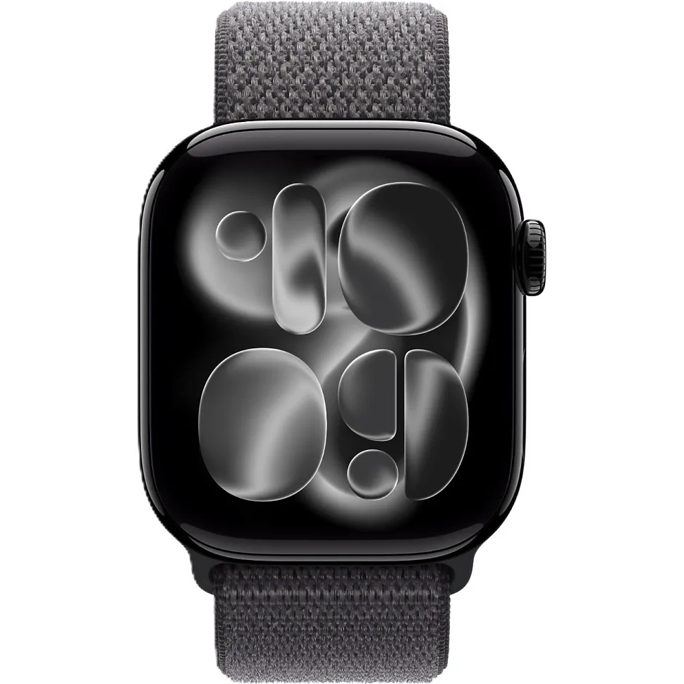 Apple Watch Series 11, 46 мм, корпус из алюминия цвета «чёрный глянец», спортивный ремешок Loop тёмно-серого цвета